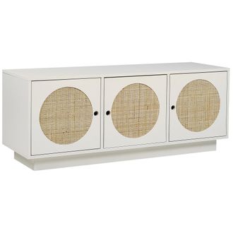 Beliani Aparador 3 Puertas Frente Rat&aacute;n Mdf Tiradores Agujero Aparador Armario Sala De Estar Dormitorio Estilo Boho Blanco
