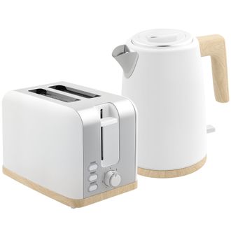 HOMCOM 1.7L Electric Fast Boil Kettle And 2 Slice Toaster Set - White | TJ Hughes