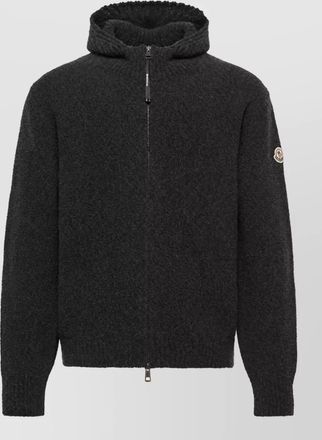 Moncler wool boucl&eacute; zip hooded jacket