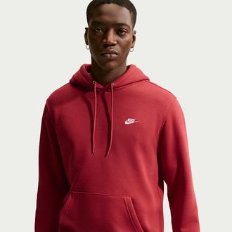 Nike Mens Club Pullover Fleece Hoodie in Red | FN3859-613