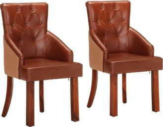vidaXL Vidaxl - Sillas De Comedor 2 Unidades Cuero De Cabra Aut&eacute;ntico Marr&oacute;n