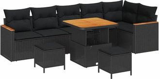 vidaXL Conjunto De Sof&aacute; De Jard&iacute;n Con Coj&iacute;n 9 Pcs Negro Polirat&aacute;n Vidaxl