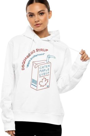 Dsquared2 White Graphic Hood Sweatshirt