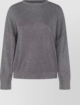 Brunello Cucinelli metallic ribbed crewneck knitwear with long sleeves