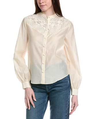 Frame Denim The Crochet Inset Silk-Blend Blouse