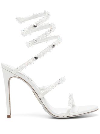 Rene Caovilla 105mm Cinderella sandals - women - Leather/Leather/Synthetic Crystal/Satin - 36 1/2 - White