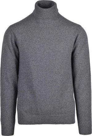 Re High Turtleneck Grey Knit Sweater with Ribbed Details