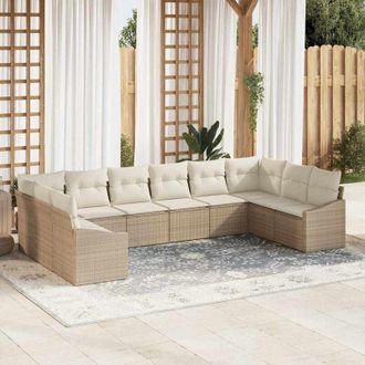 vidaXL Conjunto De Sof&aacute; De Jard&iacute;n 10 Pcs Beige Polirat&aacute;n Vidaxl