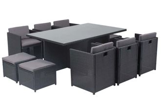Concept Usine Sal&oacute;n de jard&iacute;n encastrable 10 personas de resina trenzada negro/gris