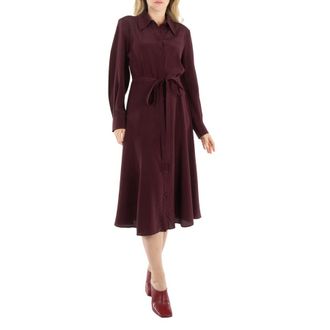 Chlo&eacute; Obscure Purple Long-Sleeve Midi Shirt Dress, Brand Size 38 (US Size 6)