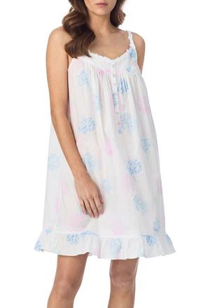 Eileen West Floral Sleeveless Cotton Chemise in White/Floral at Nordstrom, Size X-Large