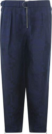 Emporio Armani Mens Relaxedfit Trousers Geometric Print - Dark Blue Viscose - Size EU 50 (Mens)