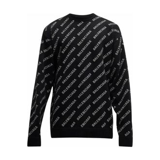Balenciaga Round-neck Knitwear, male, Black, M, Stylish Round-neck Knitwear