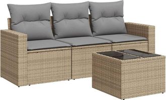 vidaXL Juego De Sof&aacute;s Jard&iacute;n Con Cojines 4 Pzas Rat&aacute;n Sint&eacute;tico Beige Vidaxl