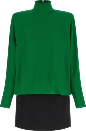 Valentino Garavani Feather-Trimmed Silk Georgette Blouse - Green