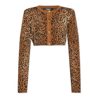 Versace Cardigans, female, Brown, Size: 2XS Cardigan with animal motif