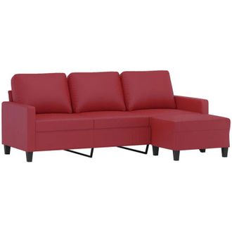 vidaXL Vidaxl - Sof&aacute; De 3 Plazas Con Taburete Cuero Sint&eacute;tico Rojo Tinto 180 Cm
