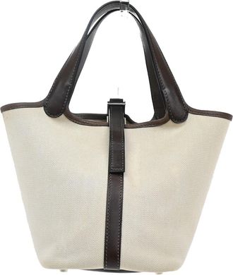 Herm&egrave;s Picotin Bag Toile And Leather Beige Canvas Bag (Pre-Owned)