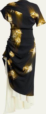 Proenza Schouler Antonella Blur Floral Draped High-Low Dress