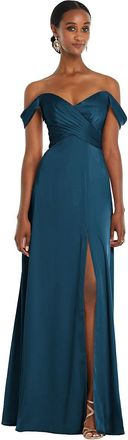 The Dessy Group Off-the-Shoulder Flounce Sleeve Empire Waist Gown with Front Slit