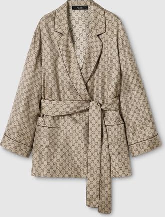 Gucci Printed Silk Twill Shirt, Beige