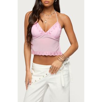 Edikted Allise Sequin Crop Halter Top in Pink at Nordstrom, Size X-Large