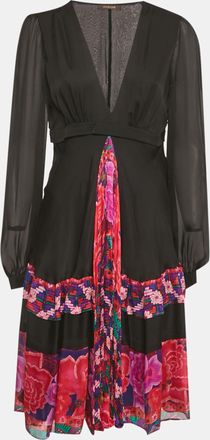 Roberto Cavalli Black Printed Silk Midi Dress