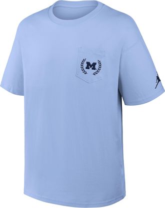 Nike Jordan Mens Michigan Sports Club Max90 Jordan Brand College T-Shirt in Blue | 0JT743ZMWN-HLZ