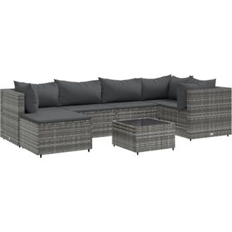 vidaXL Set De Muebles De Jard&iacute;n 7 Pzas Y Cojines Rat&aacute;n Sint&eacute;tico Gris Vidaxl