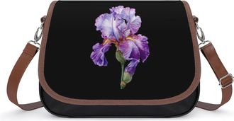 Generic Bearded Iris Flower Leather Crossbody Bags for Women Messenger Handbag Purse Shoulder Bag