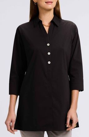 Foxcroft Pamela Stretch Button-Up Tunic in Black at Nordstrom, Size 10