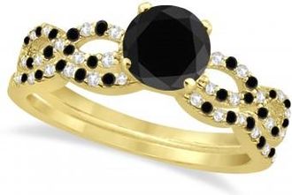 Allurez White & Black Diamond Infinity Style Bridal Set 14k Yellow Gold 1.89ct