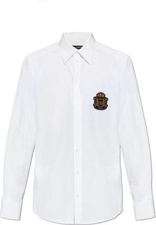 Dolce & Gabbana Shirt met applicatie - Heren - Zakelijke Overhemden - Wit - L - Katoen - Overhemden