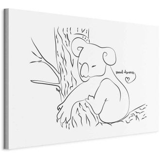 OEM Pintura - El Encanto Sereno De La Naturaleza (1 Parte) - Koala Durmiendo Sobre Fondo Blanco Y Negro