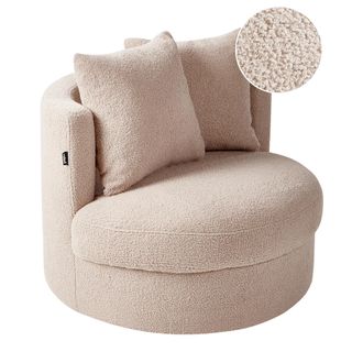 Beliani Beliani - Sill&oacute;n Moderno Glamour Respaldo Redondo Boucl&eacute; Base Giratoria Hierro Con Dos Cojines Beige Dalby