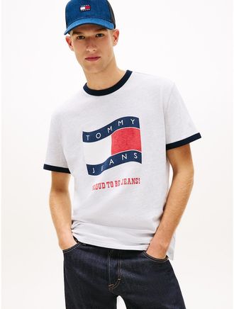 Tommy Hilfiger Mens Tommy Jeans Wavy Flag Ringer T-Shirt - Grey - XXL