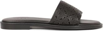 Kazar Zwarte leren slippers met uitsnede - Dames - Sandalen - Zwart - 39 EU - Leer - Schoenen