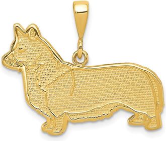 Diamond2Deal 14k Yellow Gold Textured Welsh Corgi Dog Pendant