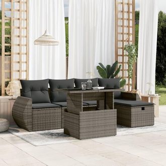 vidaXL Vidaxl - Set De Muebles De Jard&iacute;n 6 Pzas Y Cojines Rat&aacute;n Sint&eacute;tico Gris