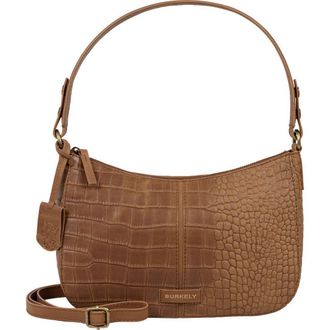 Burkely Cool Colbie Shoulder Bag - Dark Cognac - Elegant Leather Shoulder Bag for Women - 3D Crocodile Embossed Brass Details and Spacious Compartments