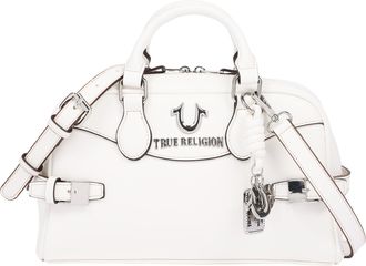 True Religion Brooks Smooth PU Belted Satchel - Womens Top Handle Satchel with Detachable Crossbody Strap (Black)