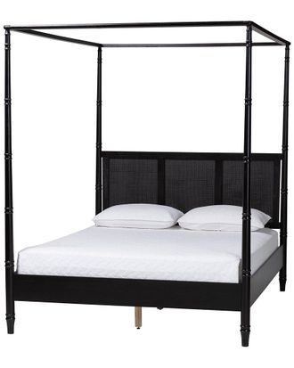 Baxton Studio Marisela Canopy Bed With Synthetic Rattan Headboard