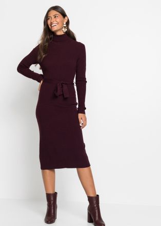 Bonprix Strickkleid BONPRIX, Damen, Gr. 36/38 (S), N-Gr, braun (weinrot), Obermaterial: 50% Viskose, 26% Polyamid, 24% Polyester, festlich, figurbetont, Kleid