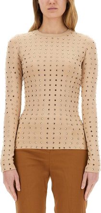 Sportmax Fitted Crystal-Embellished Long-Sleeve Top