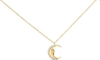 House of Brilliance 14K Yellow Gold 1/10 Cttw Diamond Crescent Man on the Moon 18 Pendant Necklace