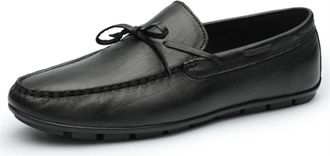 Generic Loafers for Men Deck Shoes 1-Eye Genuine Leather Stitching Details Round Toe Comfortable Anti-Slip Lightweight Fashion Casual Slip-on(Black,9.5 UK)