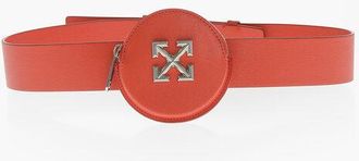 Off-white Leather Belt with Coin Pocket, 40mm size One Size