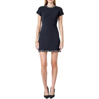 endless rose Jewel Trim Knit Minidress in Black at Nordstrom, Size X-Small