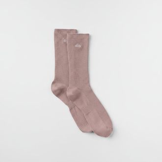 Alo | Half-Crew Understated Socks in Taupe, Size: Medium