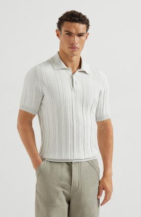 Brunello Cucinelli Jacquard knit polo shirt in Fog at Nordstrom, Size 56 It